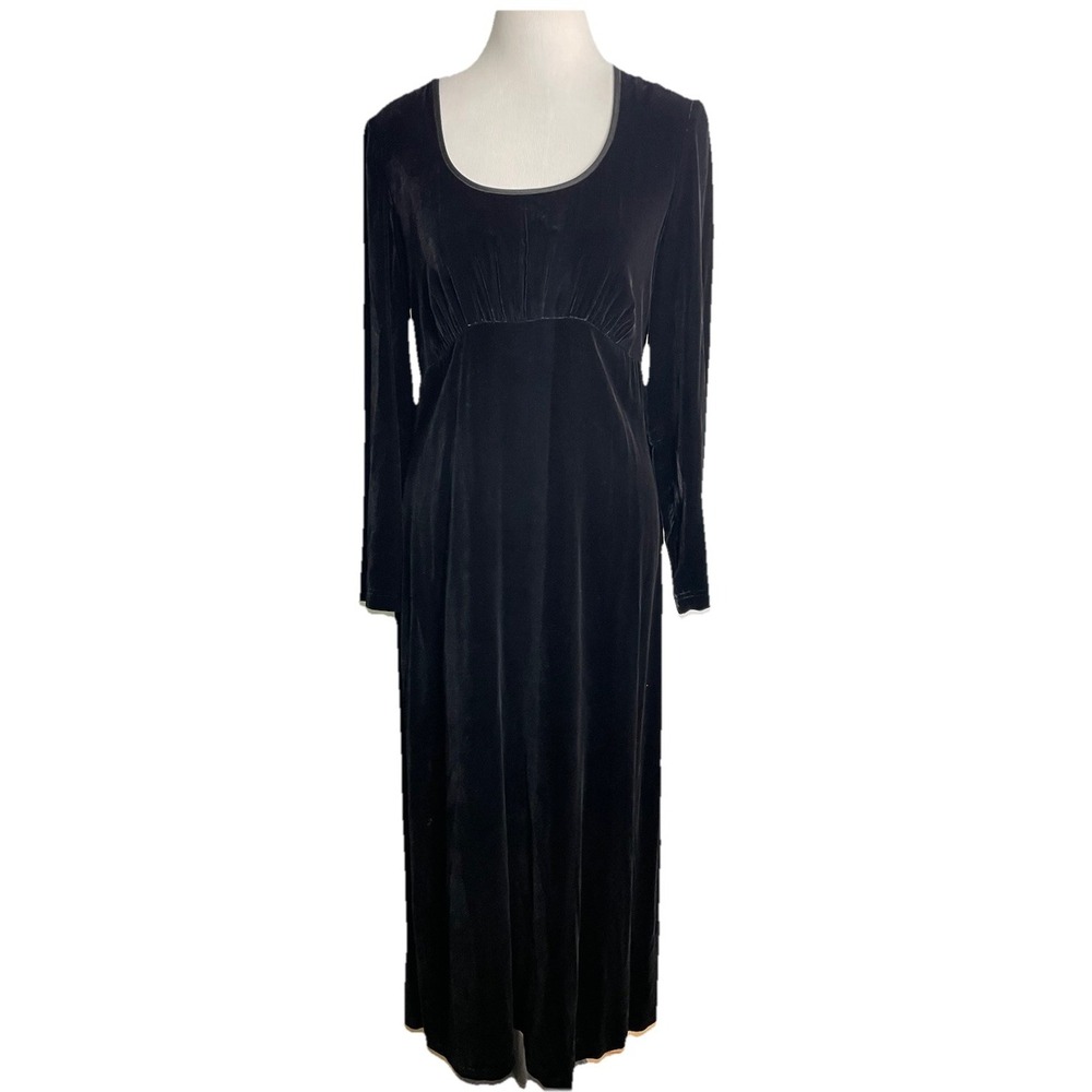 Vintage Laura Ashley Black Velvet Maxi Dress Whimsy Modest Size US 8 - Picture 2 of 5